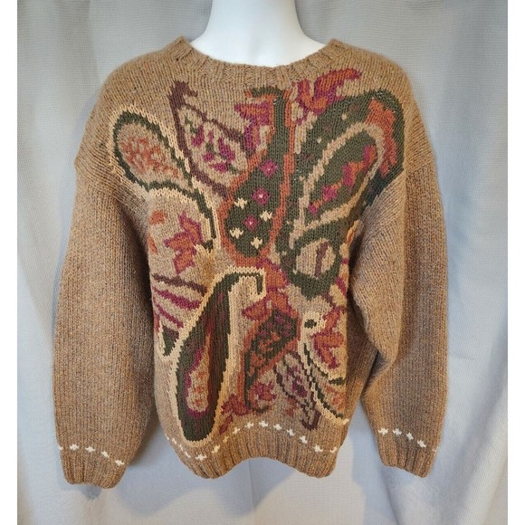 Tommy Hlfiger Chunky Wool Brown‎ Sweater Size XL Abstract Pattern - Picture 1 of 7